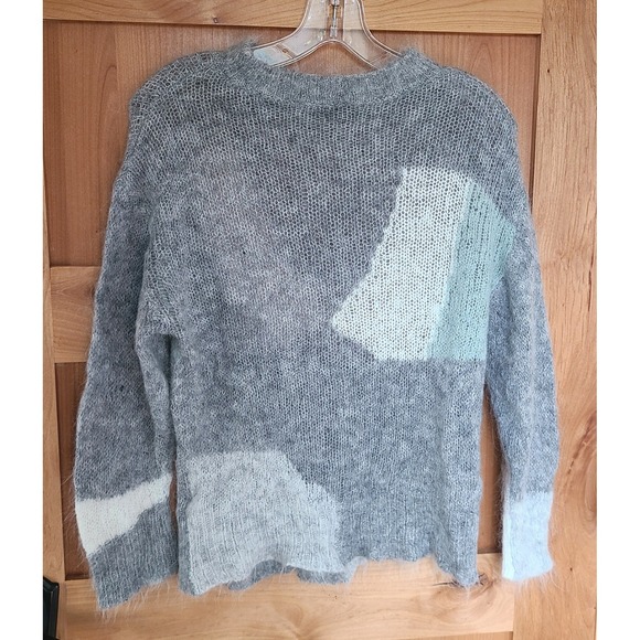 Zara Gray Alpaca Wool Blend Open Knit Colorblock Sweater MEDIUM Preppy Classic - Picture 7 of 8